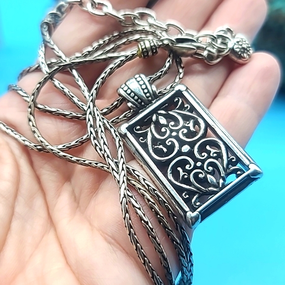 Brighton BERKELEY Double Chain Openwork Scrolled Rectangular Pendant! Retired! - Picture 8 of 9